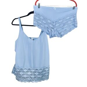Delta Burke Intimates Satin Lace Cami Short Set Sky Blue Plus Size Womens 3X